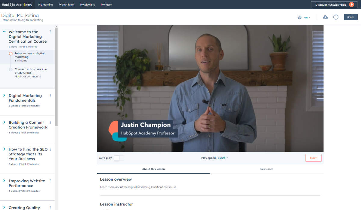 HubSpot Academy Digital Marketing Course with Justin Champion HubSpot Academy Professor