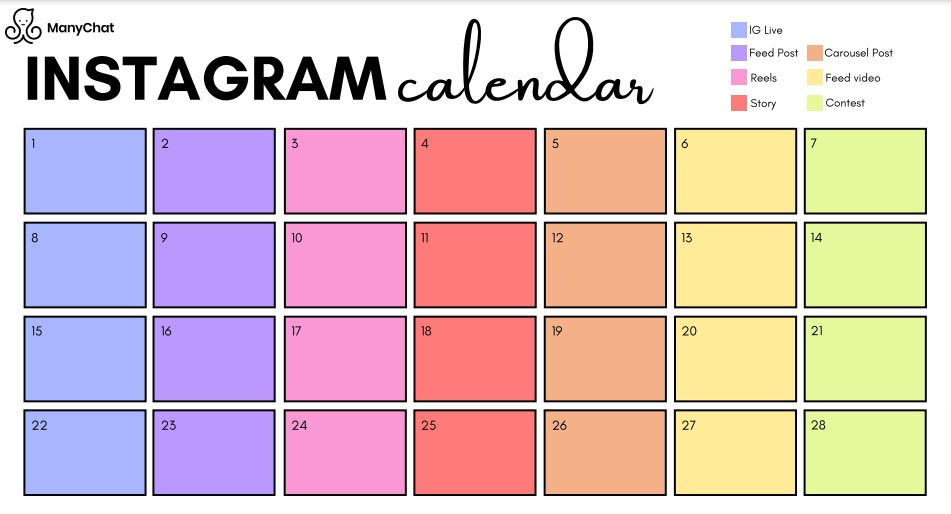 ManyChat Instagram content calendar
