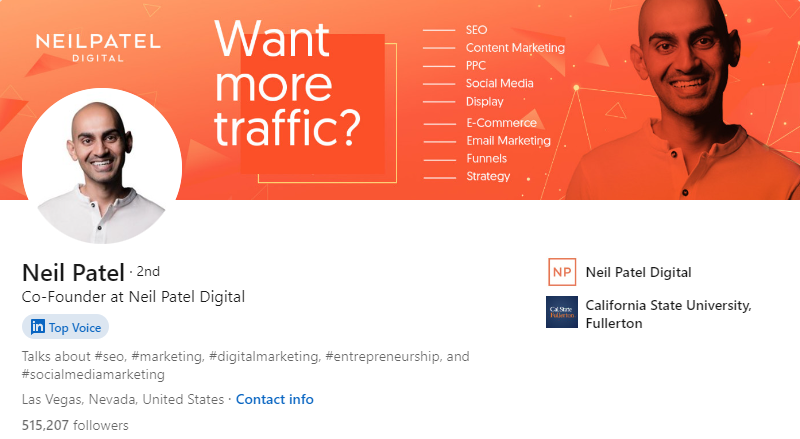 Neil Patel LinkedIn profile
