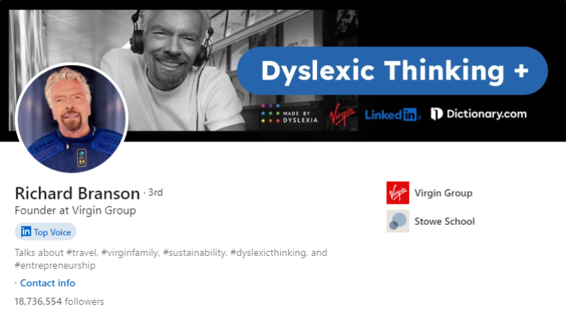 Richard Branson LinkedIn profile